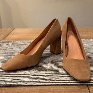 J. Crew Tan Suede Block Heel Pumps